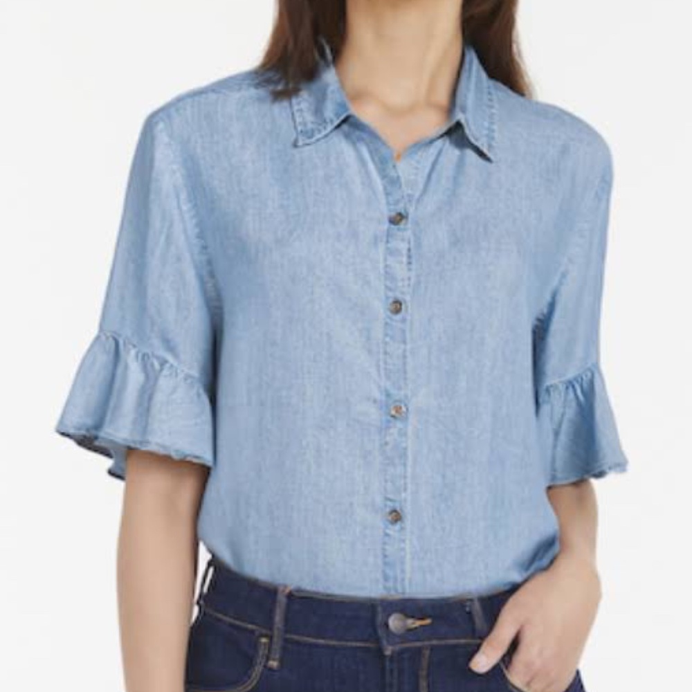 Womens Beach Lunch Lounge Nisa Ruffle Sleeve Button Down Shirt